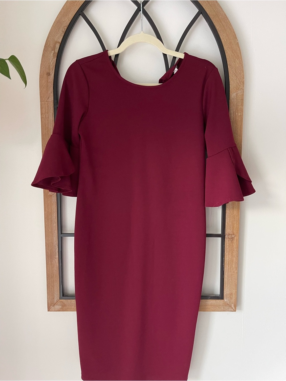 Pinkblush Burgundy Ruffle Sleeve Midi Dress